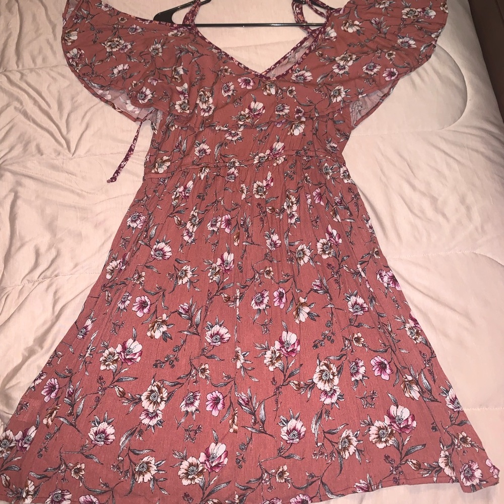 Pink floral cold shoulder long dress